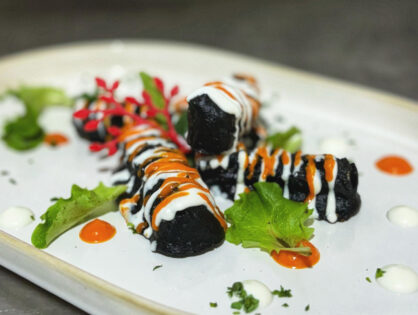 Baccala al Nero di Seppia con Salse dello Chef